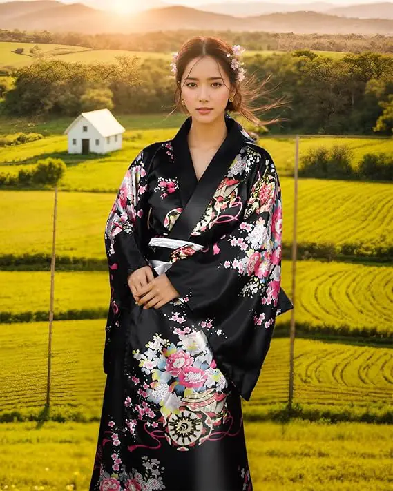 kimono femme motifs fleurs