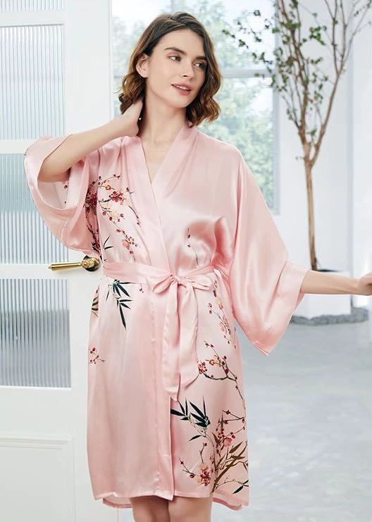 Déshabillé kimono femme en soie rose