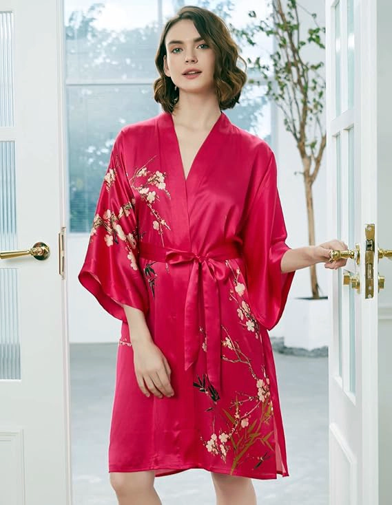 Déshabillé kimono femme en soie rouge